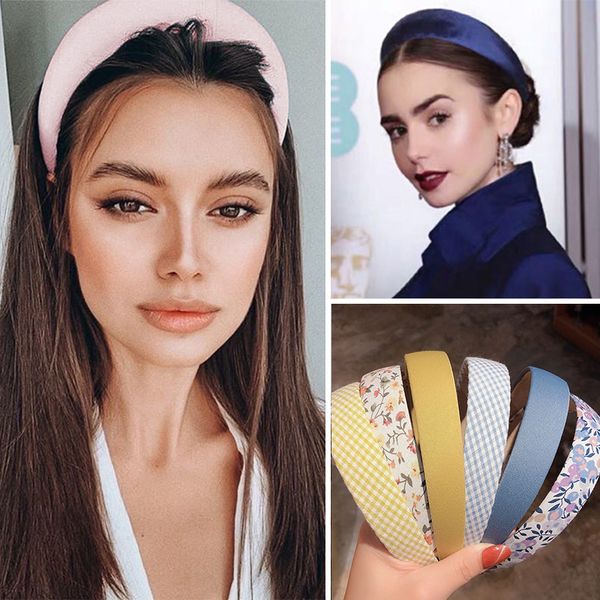 

vintage valvet padded headband for women girls solid wide thick hair hoop cotton hairband bezel head 2020 hair accessories, Black;brown