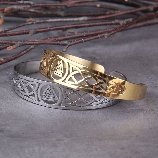 

stainless steel nordic viking norse valknut armband adjustable men wristband cuff bracelets with viking wooden box, Black