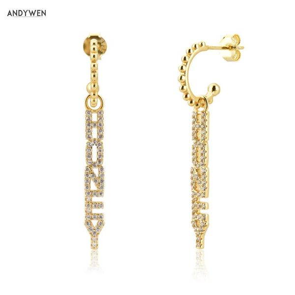 

dangle & chandelier andywen 925 sterling silver gold honey drop earring letter piercing ohrringe circle long flexible jewelry 2021 rock punk
