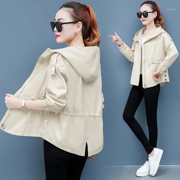 

women's jackets 2021 spring autumn women jacket fashion long sleeve hooded windbreaker female casual outwear loose coat plus size 3xl, Black;brown
