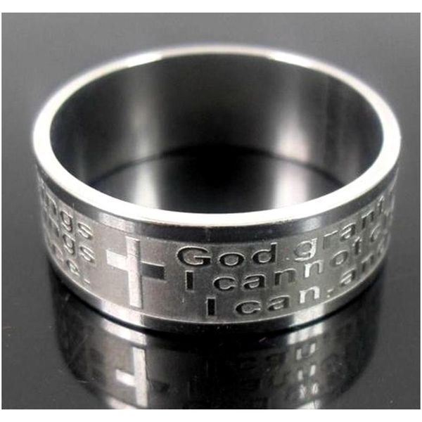 

mens womens etch christian serenity prayer cross stainless steel ring silver jewelry band ring 4rvtg