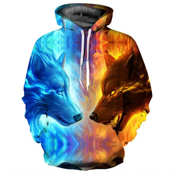 

3d series ice fire wolf printed loose large size hooded 3d series ice fire wolf printed loose large size sweater hooded sweater yjcqs, Black
