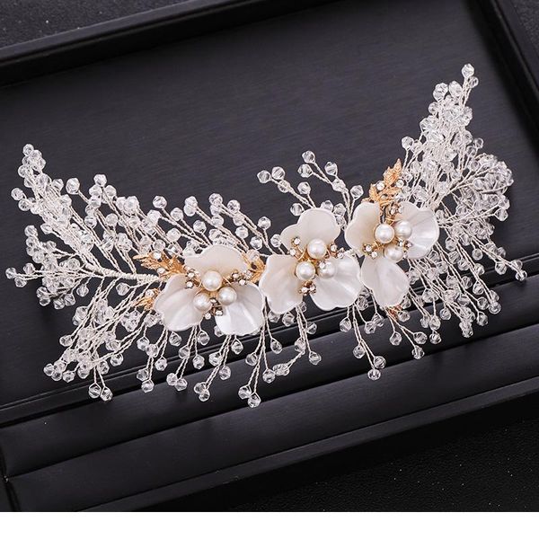 

удные свадебные аксессуары для волос rhinestone crystal pearl headband bridal headdress princess hair break prom party tiara рука sqczbg, Slivery;golden