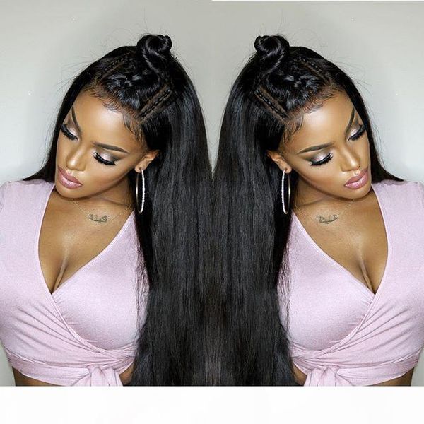 

full lace human hair wigs straight pre plucked hairline baby hair 150% brazilian remy human hair lace front wigs, Black;brown