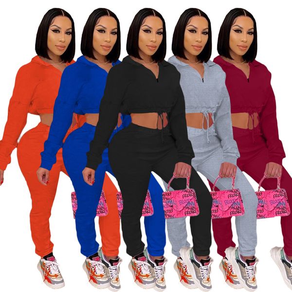 

solid color tracksuits womens designer two piece sets autumn winter long sleeve zipper hoodies and casual sweatpants, Gray