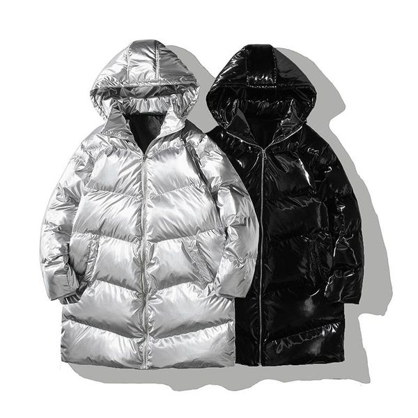 

men's down & parkas 2021 bright leather winter men jacket casual parka outwear waterproof thicken warm hooded long cotton 5xl, Black