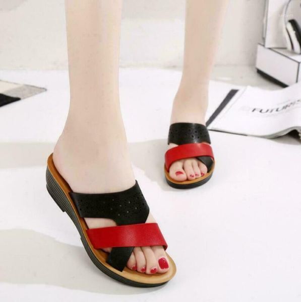 

slippers womens slip on low wedge heel mules sliders sandals beach shoes1, Black
