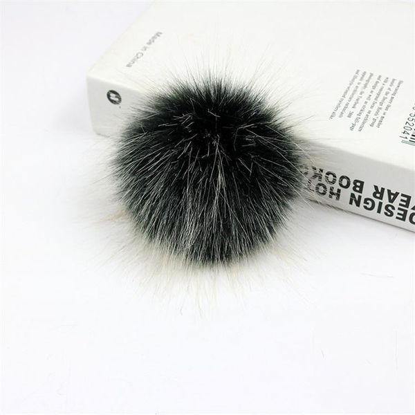 

10 pcs/lot diy 10cm colorful faux fox fur pom poms frost white hair tip pompon with buckle knitted hats accessories pompom bbymsg bdehome, Black;white