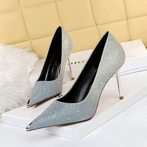 

2021 new party women's from minute high heels ladies metal shoes decro points to toe woman of shoe pulses cbyh, Black