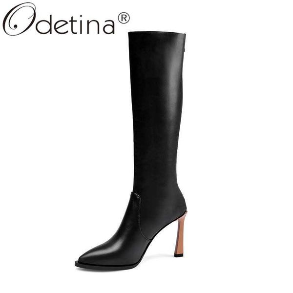 

boots odetina women patent leather side zipper cow knee high lady strange extreme style heel pointed toe long, Black
