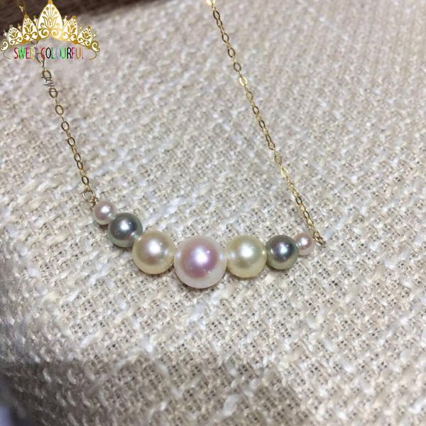 

japan imported natural seawater pearl aokya 4.5-8mm pearl 18k necklace, Silver