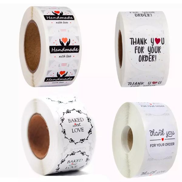 

2020 500pcs/roll thank you stickers handmade sticker circle stationery thank you for your order seal labels thank you sticker
