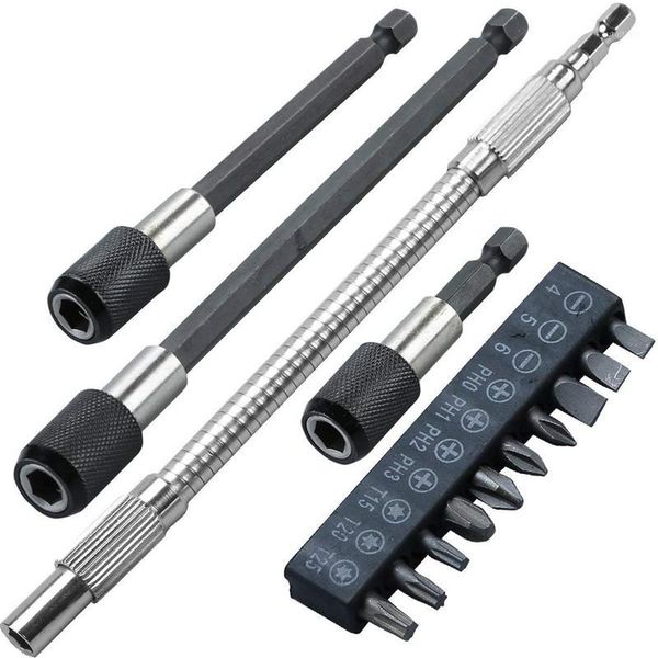 

3pcs quick release bit holder 1/4 inch hex shank netic bit holder + 200mm flexible extension screwdriver + 10pcs bits for1