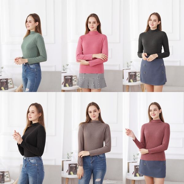 

autumn and winter korean cationic knitted bottoming shirt high collar elastic double-side warm coatd thread de fleece warm women's t, White