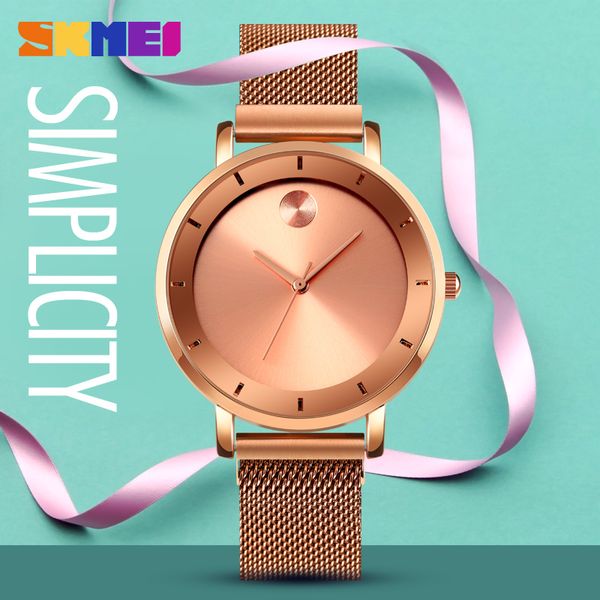 

2020 women quartz watch fashion casual dress wrist watch womens watches mesh belt strap ladies bracelet brand skmei clock 1701, Slivery;brown