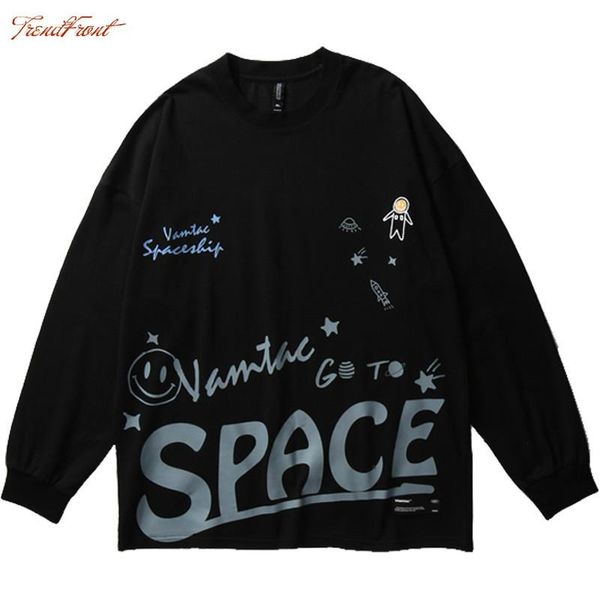 

tf fashion harajuku simple letters long sleeve t-shirt hip hop streetwear men's clothes oversized cotton fall high quality, White;black