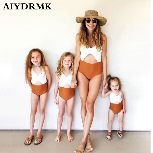 

family matching swimwear family look women girls bikini swimsuits mommy and me clothes outfits mom and daughter matching clothes lj201111, Blue