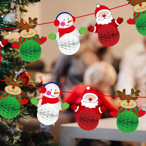 

прекрасных honeycomb форма сант снеговик дизайн бумага баннер xmas висячие украшения рождественских украшений для дома 2021 нового года wmtn