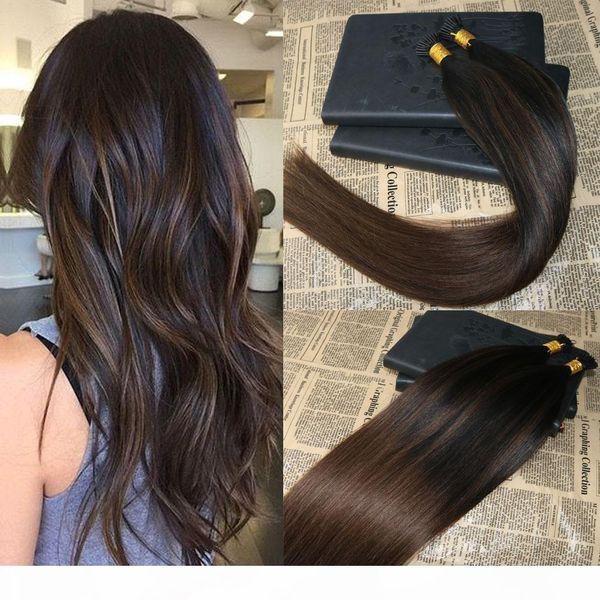

ombre human hair extensions i tip hair balayage #2 fading to #5 keratin tipped human hair extensions pre bonded i tip 1g str, Black