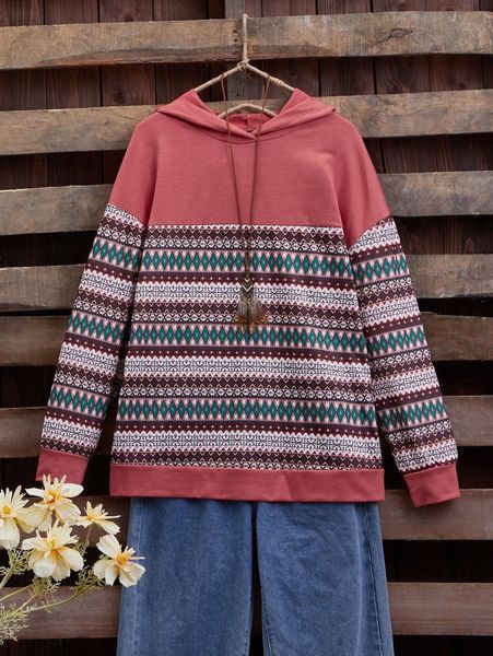

emery rose 1pc geo print drop shoulder hoodie 206x#, White;black