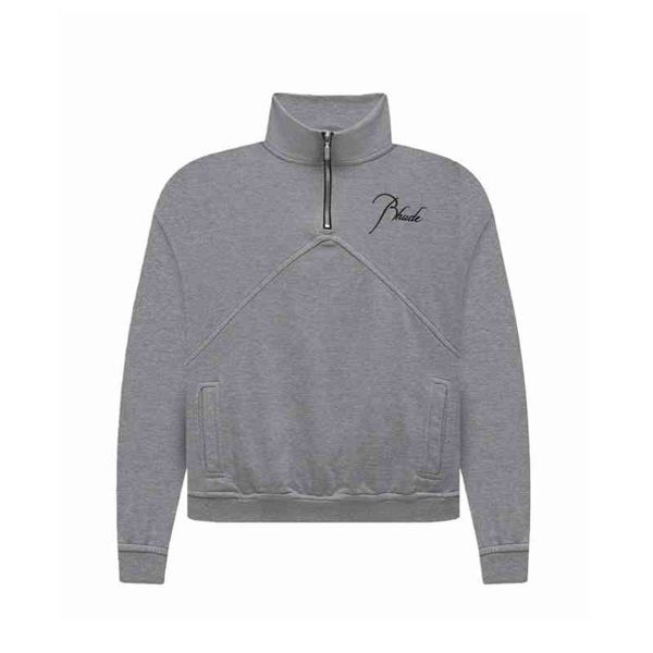 

2022 new luxury trendy brand tide brand r hude autumn winter stand collar half zipper embroidery stitching men's and women's loose, Black