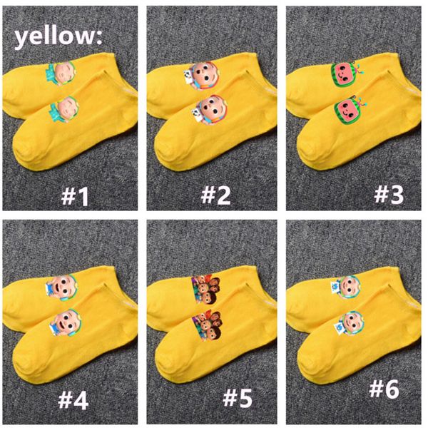 

2021 cocomelon jj adults children casual socks anklet stockings baby watermelon printed junior's candy colors low cut liners socks g123, Pink;yellow