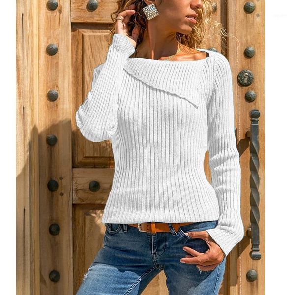 

women sweater 2020 autumn new style irregular collar fashion long sleeve pull sweaters candy color knitted ladies pullover1, White;black