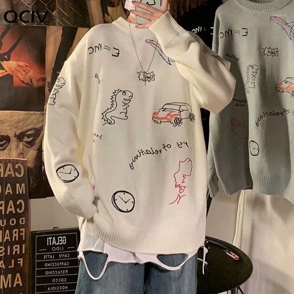 

2020 autumn winter men pullover casual sweaters male knitted korean sweater carton print mens fashion new clothes1, White;black