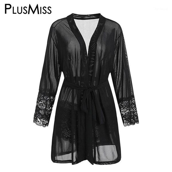 

plusmiss plus size black erotic lingerie sleepwear robe women vintage nightgown lace night home dress see through underwear1, Black;red