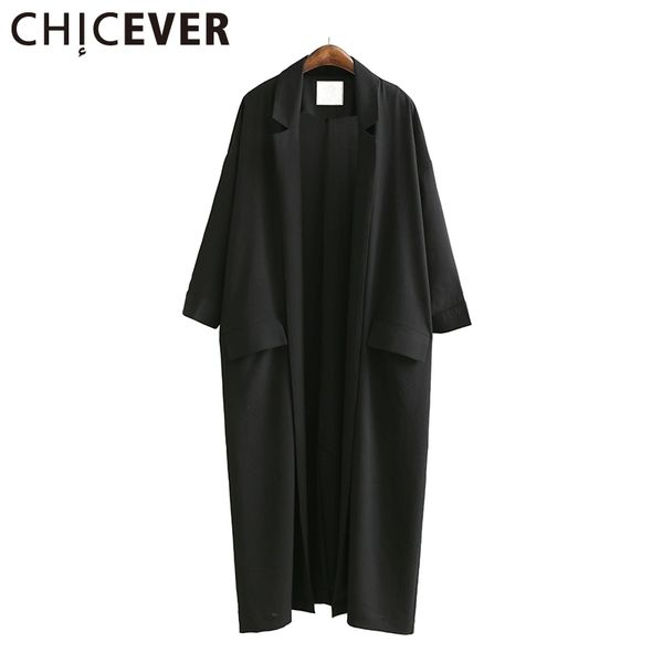 Chicker Verão Solta Mulheres Casacos Three Quarter Sleeve Plus Size Black Sunscreen Trench Coat para Roupas Femininas Coreano 201103