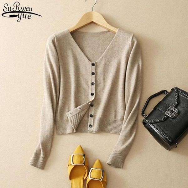 

spring autumn new knitted cardigan solid long sleeve sweater women short slim casual preppy single breasted women's jacket 11640, White