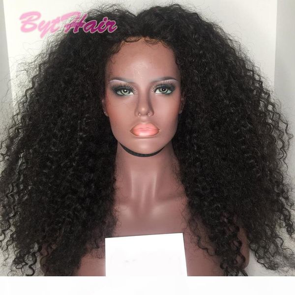 

bythair middle part kinky curly full lace wig unprocessed human hair lace front wigs brazilian kinky afro wigs black women with baby hair, Black;brown