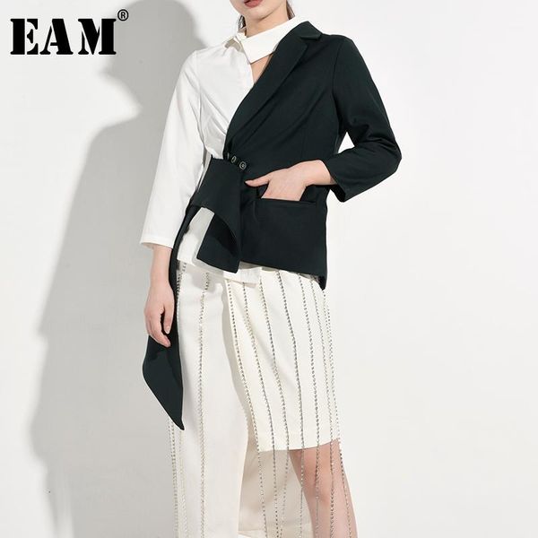 

eam] loose fit greend split joint asymmetrical jacket new lapel long sleeve women coat fashion tide spring autumn 2020 ja42401, Black;brown