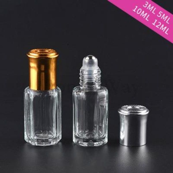 

200pcs/lot octagonal glass bottle with gold lid, perfume roller bottles, essential oil packaging 3/6/10/12ml