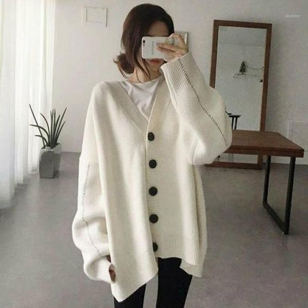 

women's knits & tees 2021 winter buttons cardigan women autumn sweater breasted knitted jacket korean style female oversized sweaters o, White