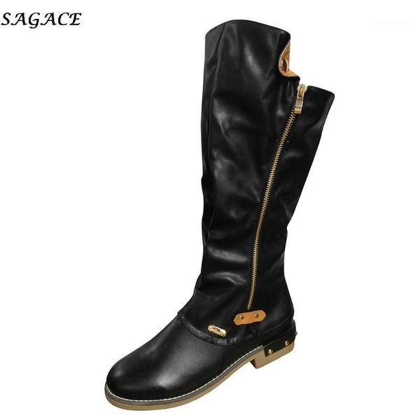 

boots sagace winter knee high for women casual zipper round toe non slip motorcycle waterproof shoes woman botas mujer #4z1, Black