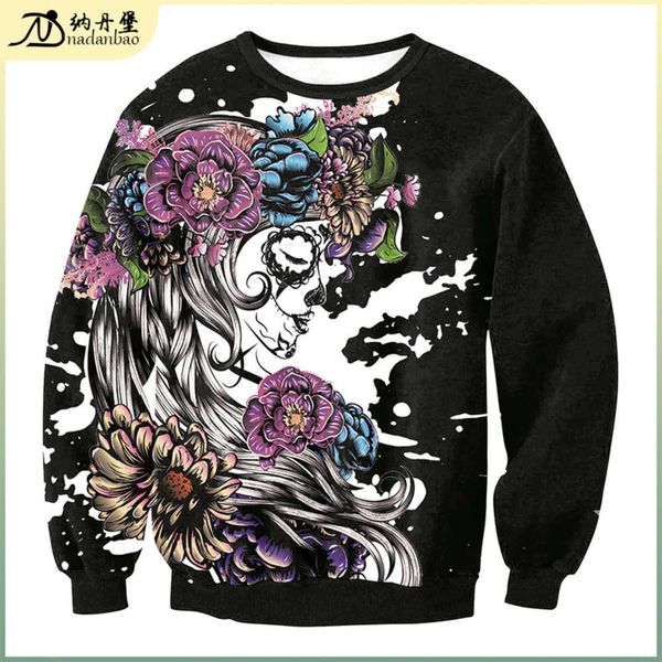 

2020 halloween autumn and winter digital printed women's dance flower pattern sweater, Black