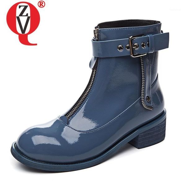 

boots zvq patent leather riding autumn winter motorcycle cool 4.5cm mid heels women's shoes woman1, Black