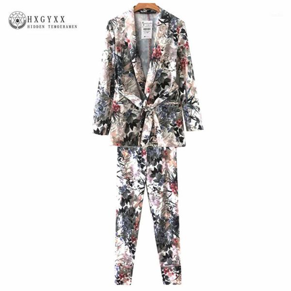 

women's trouser suit cross v-neck long sleeve wiped kimono blazer and printed wide leg trousers of two piece set suits okd0291, White