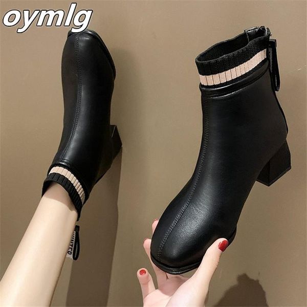 

boots autumn winter women solid back zipper european ladies shoes 2021 fashion wild non-slip heels, Black