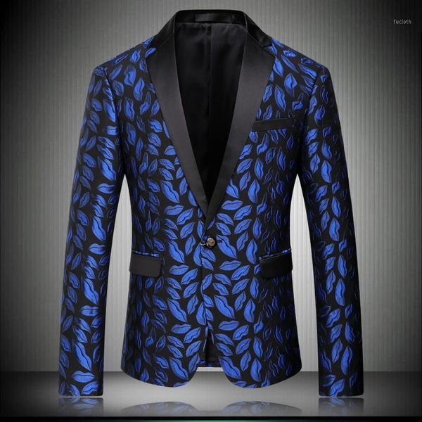

2020 new arrive slim fit men's suit blazer blue smart casual suit jacket very good quality lips pattern male prom blazers #86211, White;black