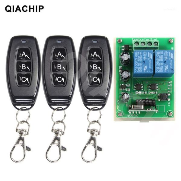 

remote controlers qiachip 433mhz wireless rf switch dc 12v 2ch relay receiver module + 433 mhz control for motor gate garage controller1