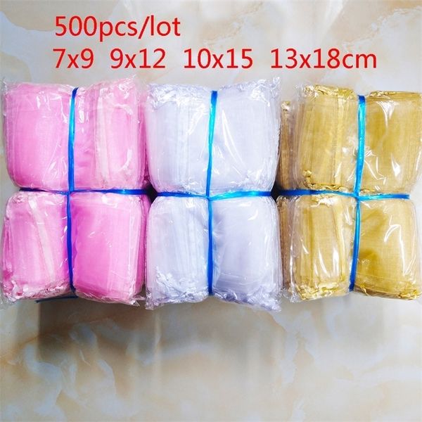 

500pcs/lot wholesale organza bags 7x9 9x12 10x15 13x18cm wedding packaging gift bag party decoration jewelry bag organza pouches t200602, Pink;blue