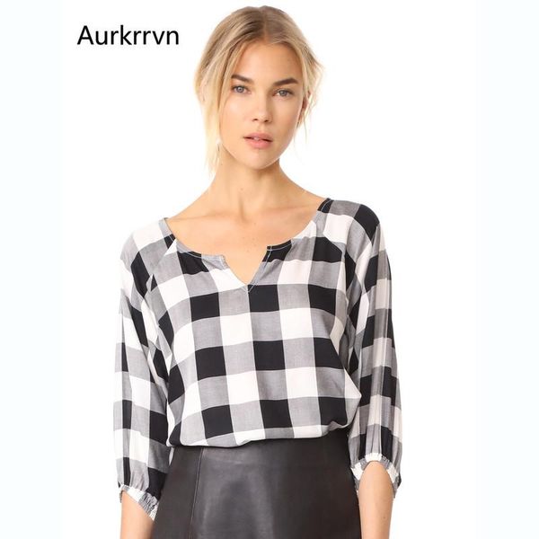 

women's blouses & shirts aurkrrvn black and white plaid blouse womans half sleeve elegant office ladies summer casual 2021