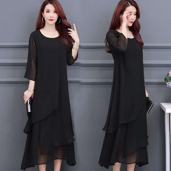 

mm2020 mesh dress women's summer fat new lady's temperament loose large size covered belly chiffon skirt, Black;gray