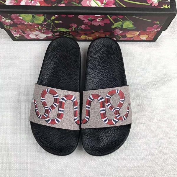 

with box mens womens fashion rubber slides sandals with pearl tiger snaker flower outdoor beach slippers casual flip flops, Black