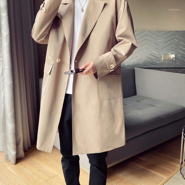 

men's windbreaker 2020 autumn new slim solid color long sleeve windbreaker loose lapels casual personality youth men's wear1, Tan;black