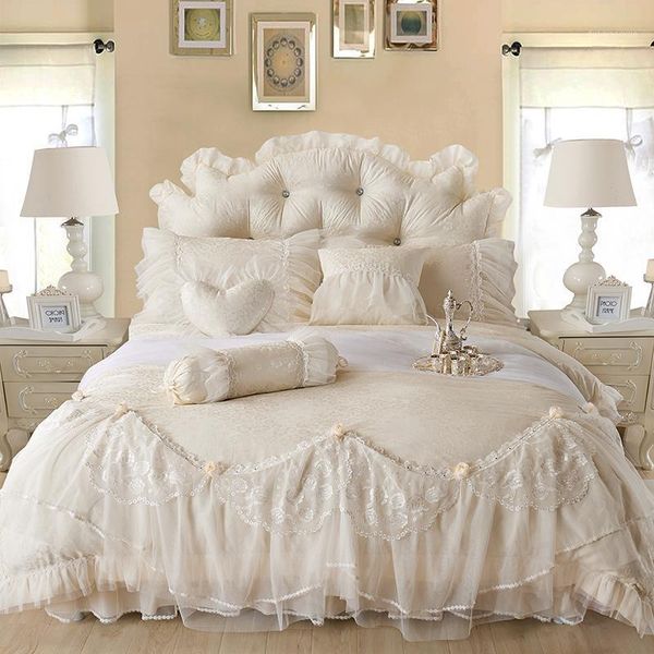 

bedding sets 100% cotton bedlinen princess wedding  king double size jacquard duvet cover pillowcase bedskirt bedspread1