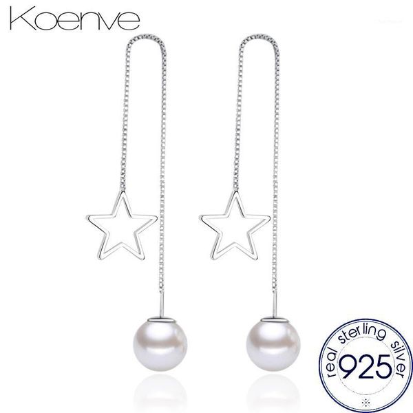 

4 styles koenve 925 sterling silver women earrings natural freshwater pearl ear line geometric ladies female earring jewelry1, Golden;silver