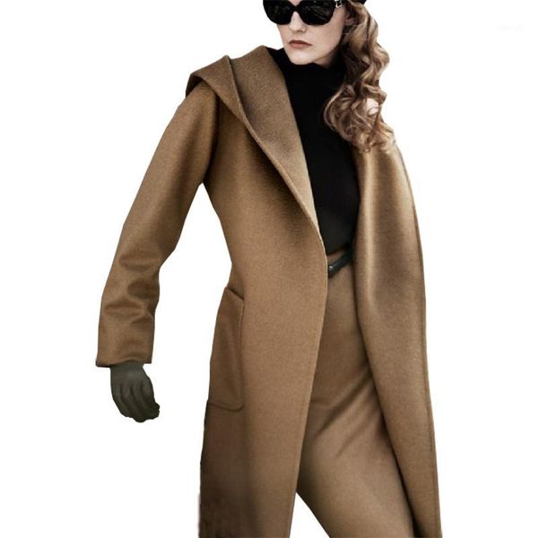 

europe america sweatre coats cashmere cardigan jacket hooded large size wool coat long witn belt clothing vestidos lbd69231, Black;brown